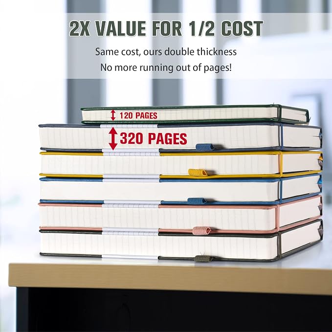 5 Pack College Ruled Notebook Bulk, A5, 312 Numbered Page Thick Journal Set | Cost-Effective 5 Pack 1600 Pages Total, 100gsm No Bleed Paper, Leather Hardcover, Lay-Flat, for Writing, Work, Employee Gifts