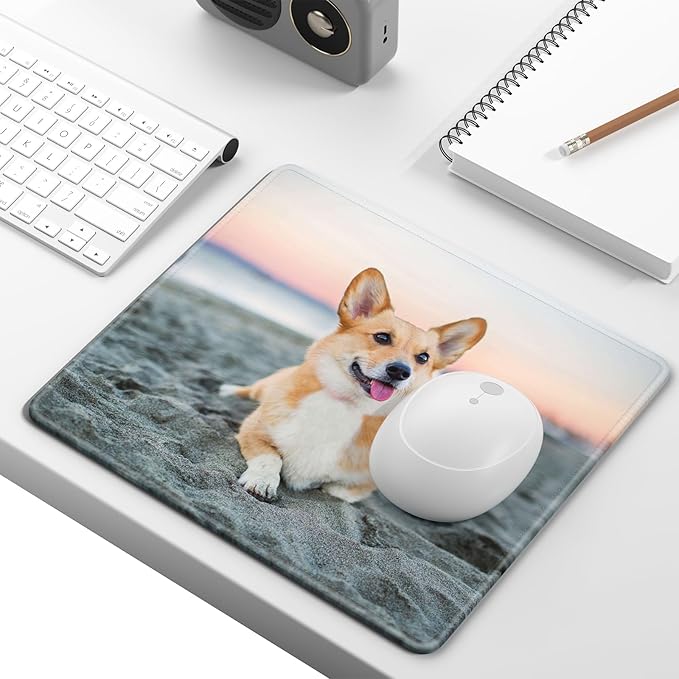 Mouse Pad, Minimalism Marble Style Computer Pad, Anti-Slip Rubber Mouse Mat with Stitched Edges for Gaming, Office, Laptop, PC, Women, 9" x 8" Thick 3 mm, Cute Puppy