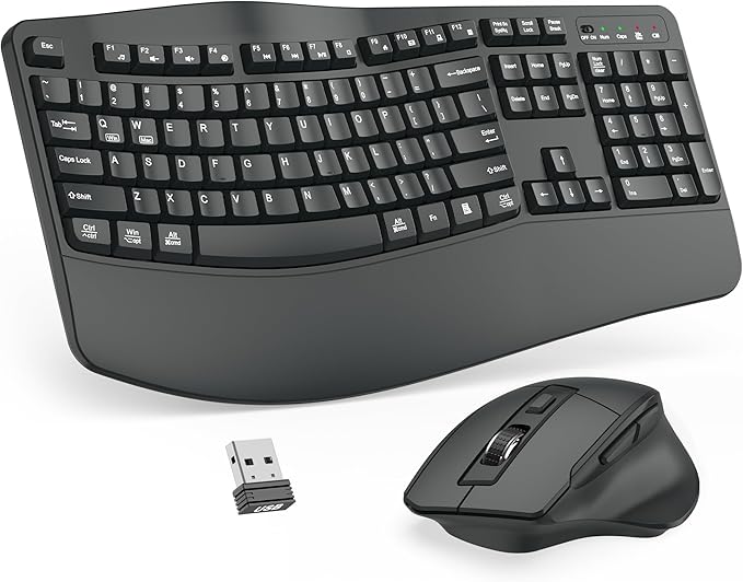 Wireless Keyboard and Mouse Combo, 2.4G Ergonomic Wave Keys(Graphite) | Full Size Wave Keyboard with Wrist Rest, 3-Level DPI Adjustable Ergonomic Mouse for Windows and Mac OS Desktop/Laptop/PC