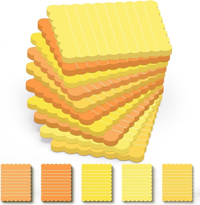 Epakh 10 Pack Scalloped Line Sticky Notes, Gradient Yellow Pads, 3 x 4 Inch | 300 Sheets, Small Notes Pads, Thick Note Pads, Strong Adhesive, Back to School Office Supplies