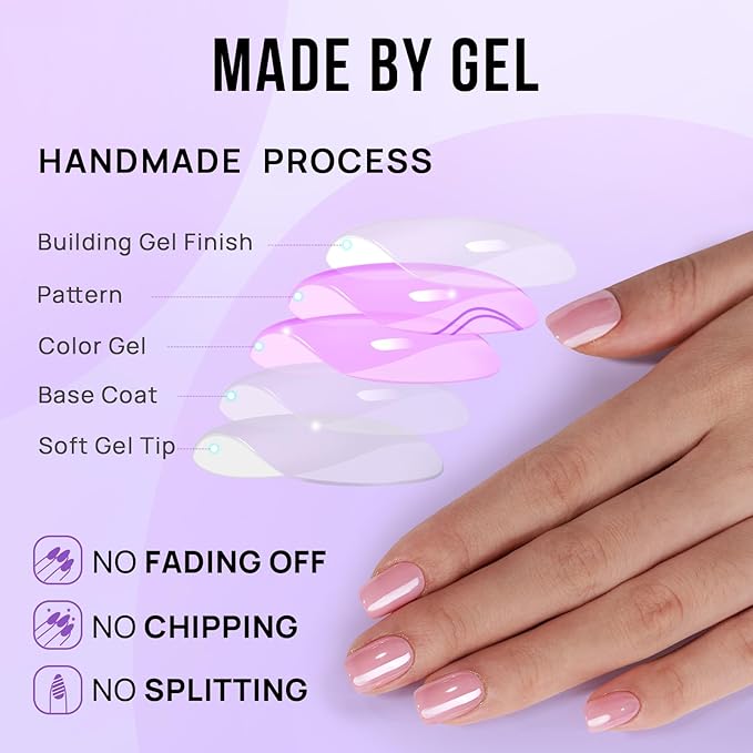 BTArtbox Press On Nails Short - Square Press On Nail, Pink Chrome Nail Tips Glue On Nails with Nail Glue, Reusable Stick On Nails in 16 Sizes - 32 Soft Gel Fake Nails Kit, Lotus Glazed