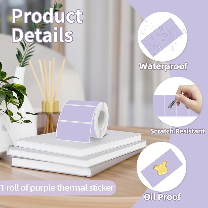 Starboling 2x1 Thermal Labels,Address Barcode Self-Adhesive Thermal Printer Stickers for Logo Design,Name/Price Tag,Address（Purple）