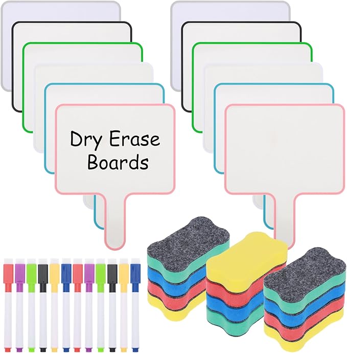 36-Piece Dry Erase Answer Paddle Set - 8"x10" Handheld Sign with Markers & Erasers, Double Sided Whiteboard Paddles for Classroom, Home, Office Meetings (Square)