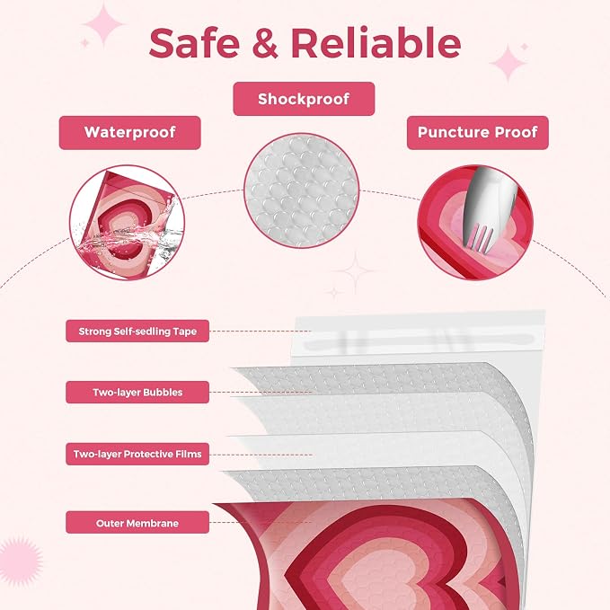 Metronic Cute Bubble Mailers 6x10 Inch 50 Pack Padded Envelopes Sweet Heart | Usable Size 6x9" Bubble Mailer Self Seal Waterproof Padded Mailing Envelopes for Shipping Gift, Jewelry, Makeup, Small Items