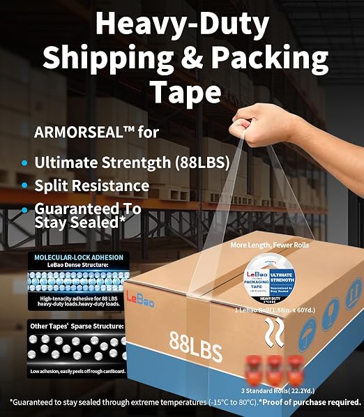 Heavy Duty Packing Tape with Metal Dispenser, 2.7 Mil Ultra-Thick Shipping Tape for Moving & Packaging, 1.88 Inch x 360 Yards, Crystal Clear Tape Refills for Boxes, Easy Start & Long-Lasting