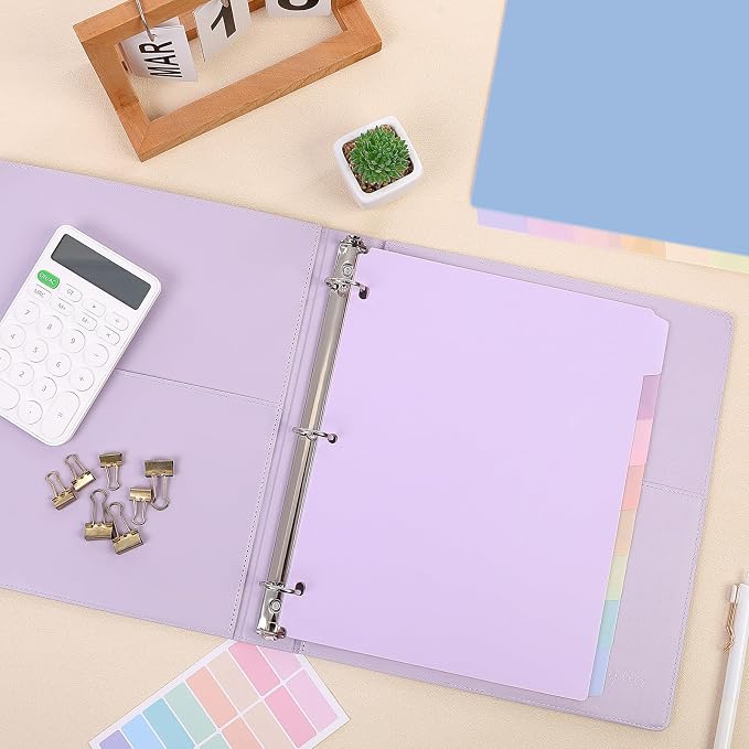 SKYDUE Durable Plastic 8-Tab Dividers,3sets,Big Tab Dividers for 3 Ring Binder, Write&Erase 3 Ring Binder Dividers with Tabs,with Sticker Labels，Purple