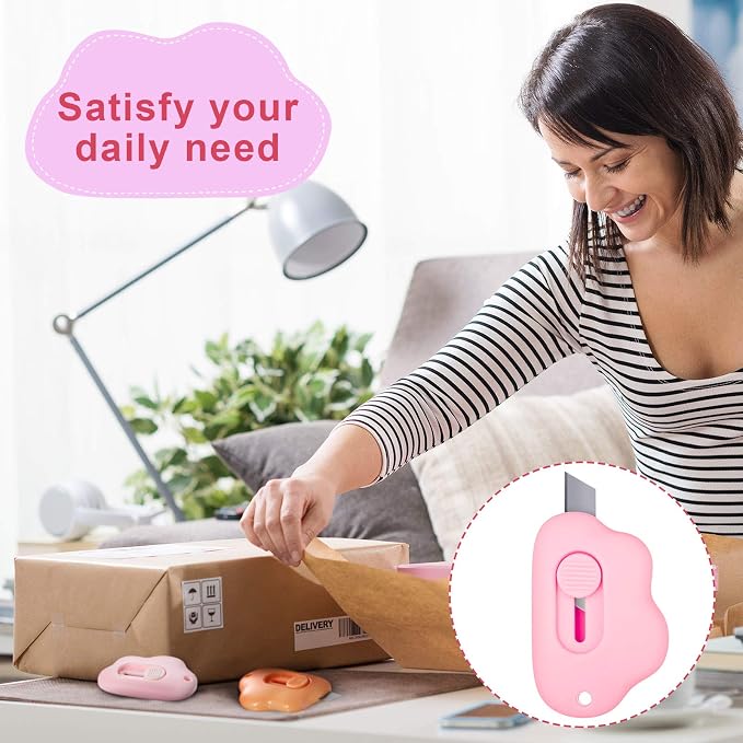 Zonon 6 Pieces Mini Cloud Letter Opener Retractable, Small Cute Box Cutter Keychain, Tiny Utility Retractable Knives Letter Opener for Envelope Package Carton Portable Key Chain Hole Slitter School