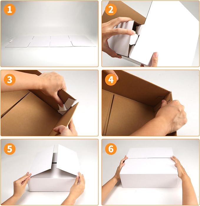 CRUGLA 12x12x4 Shipping Boxes 25 Pack, White Corrugated Cardboard Boxes with Side-Lock and Pre-Applied Double-Sided Tape, Easy Assemble Packing Mailer Boxes for Small Business Shipping