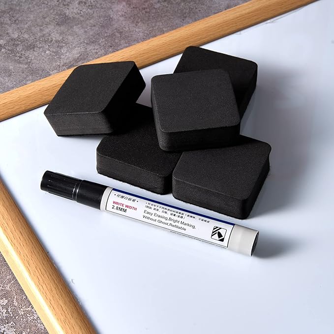 Favourde 48 Pack Magnetic Whiteboard Dry Erase Erasers Chalkboard Cleansers for Classroom, Home and Office (Black)