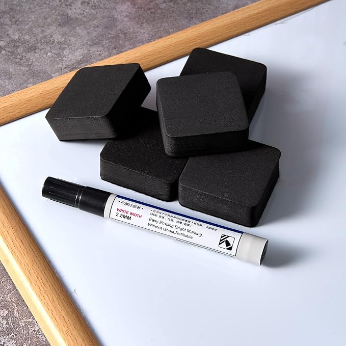 Favourde 48 Pack Magnetic Whiteboard Dry Erase Erasers for Classroom School | Whiteboard Dry Erase Erasers Chalkboard for School Supplies and Office Classroom and Teacher Must Haves Cube Erasers Black