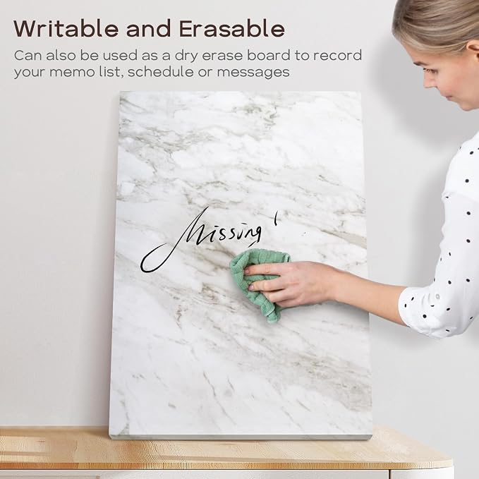 Decorative Magnetic Board for Wall, 24''x18'' Dry Erase Board, White Marble | Magnet Board, Display Board, Wall Mounted, for Home, Office, Kitchen, 2 Markers, 6 Magnets