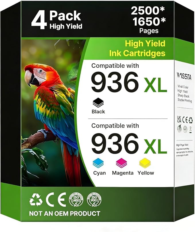 936XL Replacement for HP 936 Ink Cartridges Compatible with 9125e, 4 Pack | Use with OfficeJet Pro 9730e,9135e,9120e,9110,9120b,9120,9110b,9130e, Black and Color, 936 Ink Cartridges for HP Printers
