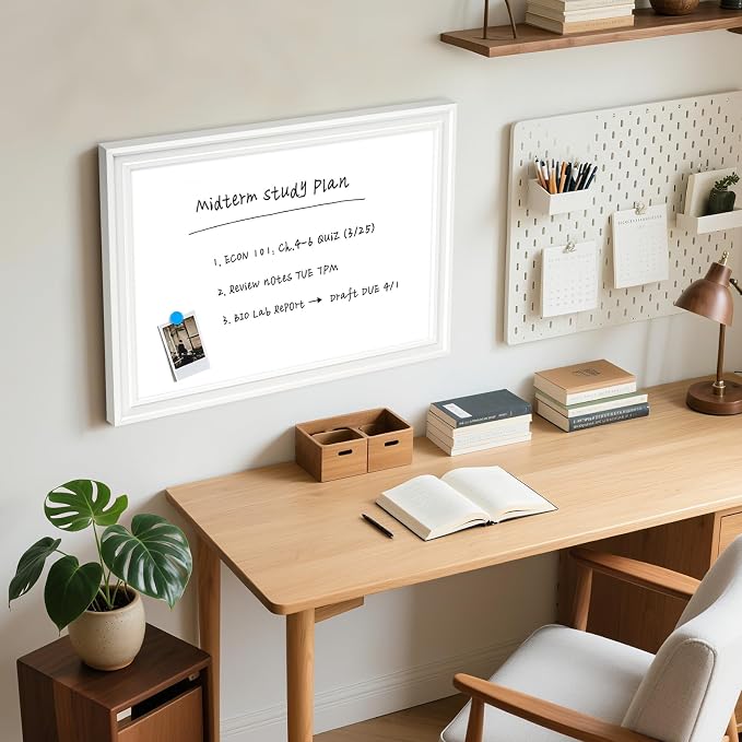White Board for Wall, 24'' x 18'' Magnetic Dry Erase Board, White | Wooden Frame, Decorative Whiteboard, Wall Mounted, for Home, Office, Kitchen, Dorm, 4 Markers, 6 Magnets, A Eraser