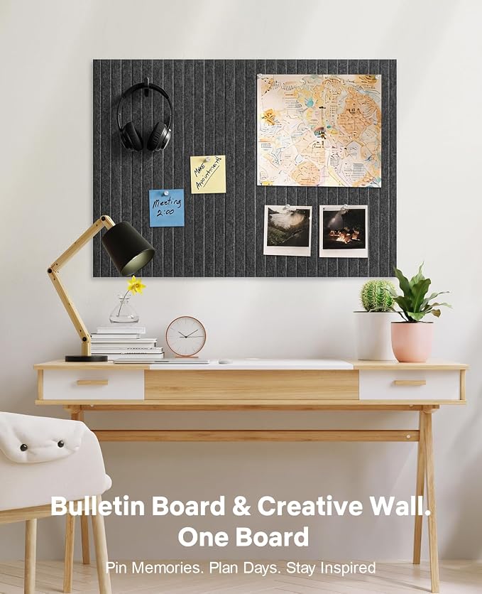 48" x 36" Large Cork Bulletin Board Tiles, Peel and Stick Felt Wall Panels for Vision, Message Center, Picture and Prayer Board for Office, Dorm, Room and Desk Decor(Charcoal Gray)