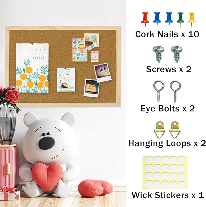OWLKELA Cork Board, 17.7 x 13.3 Inch | Bulletin Board, Wall-Mounted Presentation, Ideal for Office, Home Decor, School & Cubicle