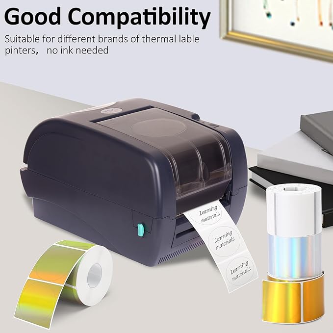 2500 Pcs 2 Inch Circle Thermal Sticker Labels Self Adhesive Round Direct Thermal Labels Multipurpose Printer Stickers for DIY Logo Design, Qr Code, Name Tag(Holographic Color)