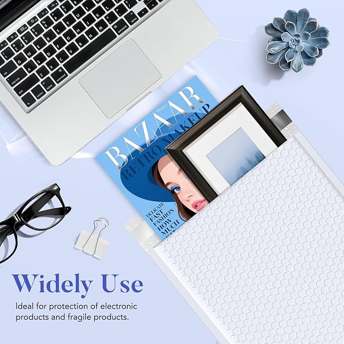 Fuxury Bubble Mailers 9.5x14.5" 25 Pack White Large Padded Envelopes Usable Size 9.5x13.5" Self Seal Bubble Envelopes Padded Mailers Shipping Bags for Mailing book Shirt Small Business #4