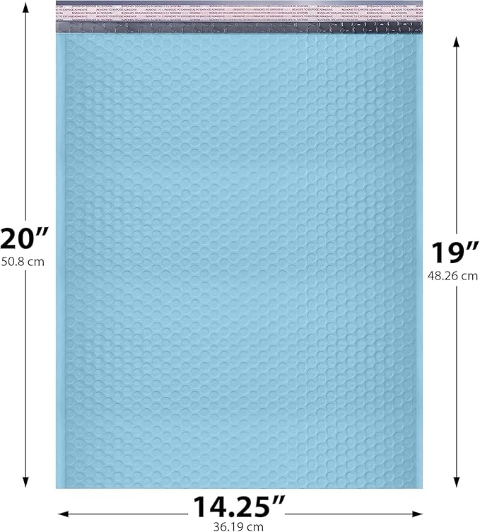 Light Blue Poly Bubble Mailers 14.50x20 Inch #7 | Self Seal Large Padded Envelopes | Air Cushioned Bubble Mailer | Usable Size 14.25x19 Inch | Waterproof Lightweight Mailing Shipping Bags | 100 Pack