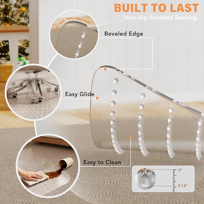 Office Chair Mat for Carpet, 36" x 48" Clear Desk Chair Mat | Heavy Duty Plastic Floor Protector for Low Pile Carpet, Smooth Easy Glide Under Desk for Office or Home