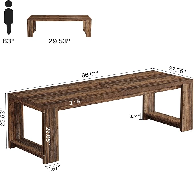 Tribesigns 2 Person Desk Set of 2, 86.6 Inches Extra Long Desk, Two People Computer Writing Table, All Wood Large Desks Workstation for Home Office, Rustic Brown