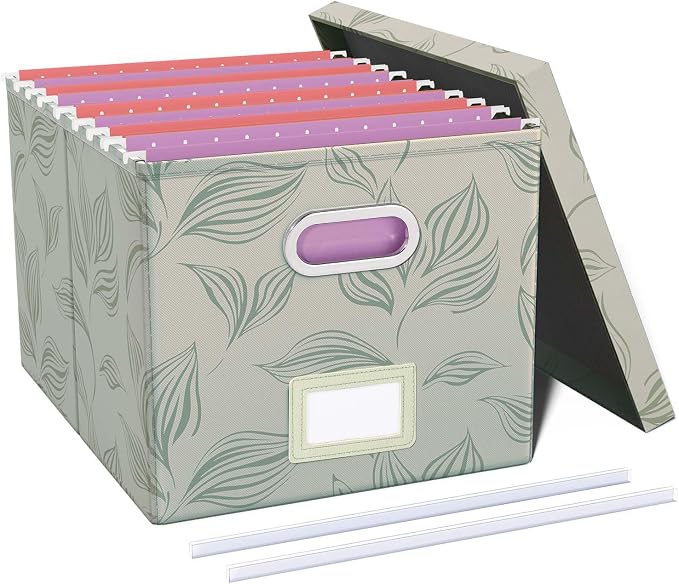 File Organizer with Lid, File Box, File Cabinet for Letter File Folder Storage, Hanging File Organizer for Office/Decor/Home,Document Organizer, 1 Pack,Leaf Gray-Box Only