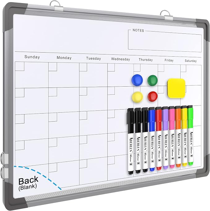 Monthly Calendar Whiteboard for Wall, Dry Erase Board, Magnetic White Board | 16"x12" Double-Sided Hanging Board for Office School Home, Small Monthly Dry erase Calendar for Drawing Planning To Do List