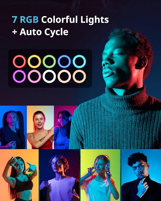 UBeesize 12'' LED RGB Ring Light with 62'' Tripod Stand, Selfie Ring Light for Video Recording, Live Streaming, TikTok & YouTube, Compatible with iPhone & Android