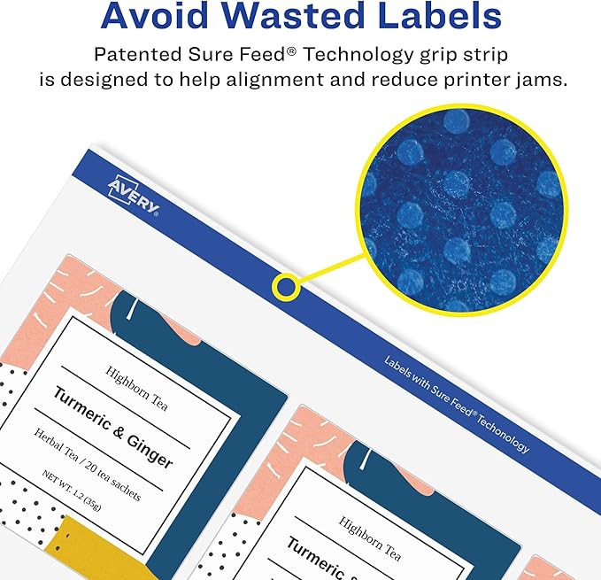 Avery Printable Shipping Labels, 3-1/3" x 4", Matte White, Sure Feed Technology, Inkjet Printer Compatible, 120 Blank Labels, Great for Mailing, Branding, School Supplies, and More (8254)