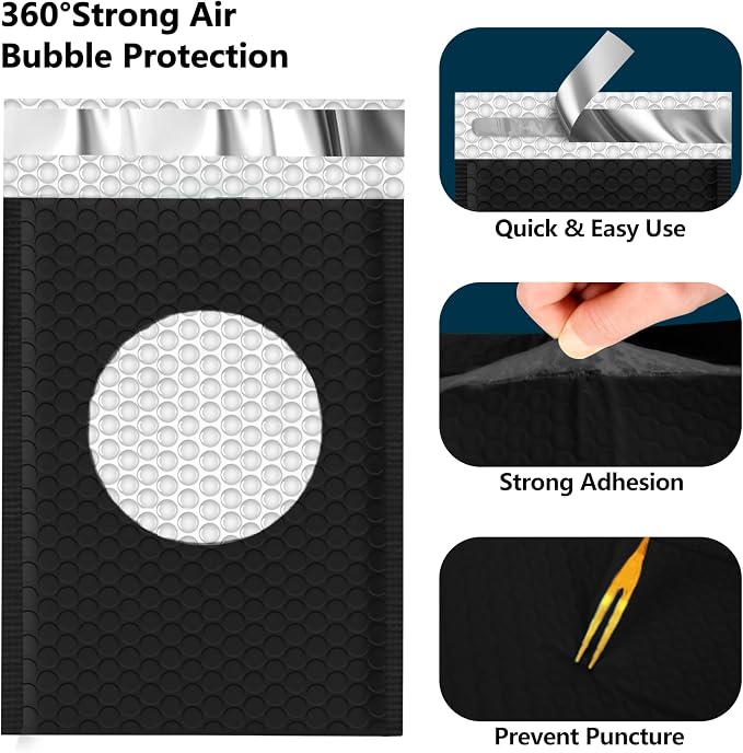 JinRuiKJ Thank You Bubble Mailers 6x10" 25 Pack, Padded Envelopes, Strong Adhesion Padded Mailers, Cushioning Padded Shipping Envelopes for Jewelry, Makeup - Black