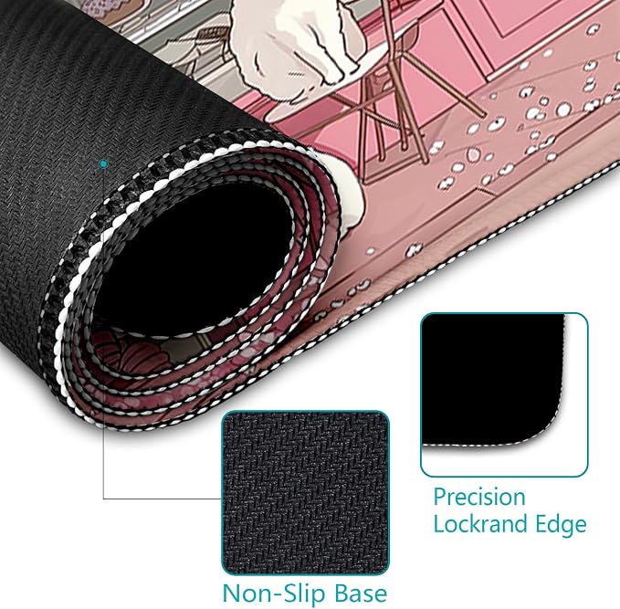 LIMKRIAN Cat Mouse Pad, Large Desk Mat, 31.5 x 11.8 in Pink Cherry Blossom | Stitched Edges, Non-Slip, Keyboard Mouse Pad, Computer Mouse Pads for Desktop, Cute Office Desk Accessories for Women