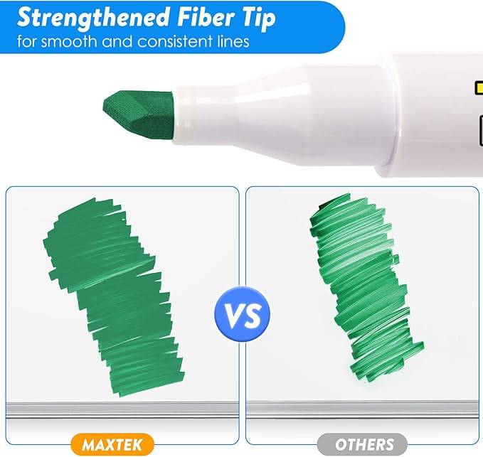 maxtek Green Dry Erase Markers 4 Count with 1 Magnetic Eraser, Low Odor Chisel Tip for Office, School, Classroom