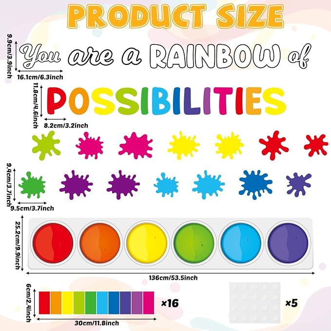 Art Painting Bulletin Board Set You are a Rainbow of Possibilities Classroom Decorations Colorful Motivational Writable Paint Cutouts Classroom Decorations for Back to School Chalkboard Wall Decor