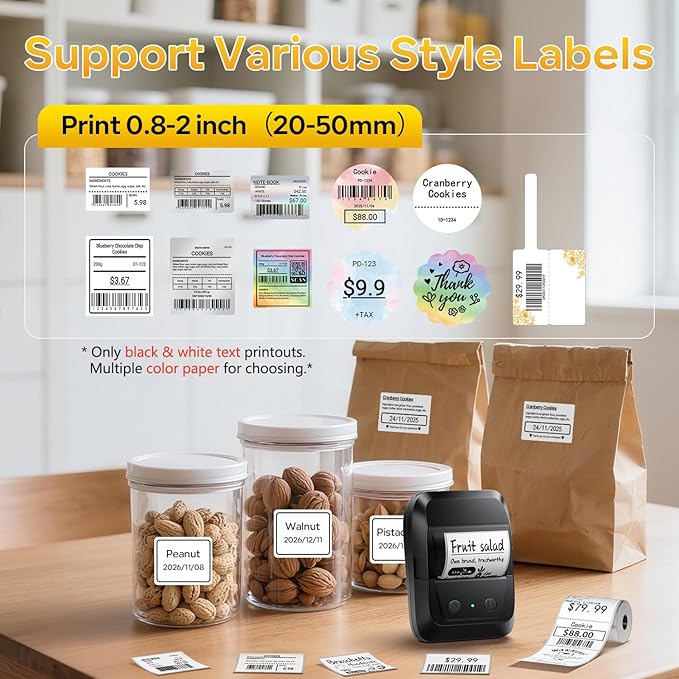 Memoking Label Maker Machine with Tape A42,Address Barcode Label Printer with 2000 Icons & 300 Fonts,Bluetooth Portable Thermal Printer for Small Business,Home,School,Logo,Clothing,Mailing,Bakery