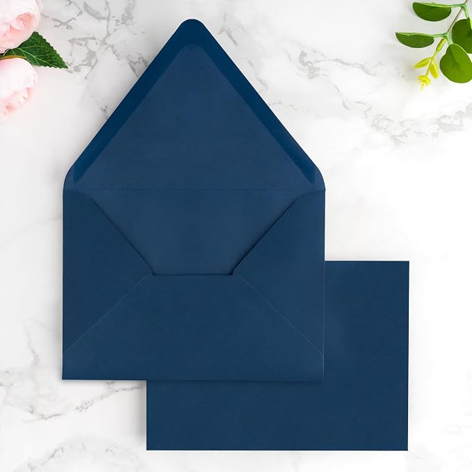 PONATIA 50 PCS/Pack A7 Envelopes, Euro Flap 5x7 Envelopes for Wedding Invitations, Greeting Cards, Acrylic Invitations, Photos, Postcards, Christmas Mailing 5.25 x 7.25 inches (Navy Blue)