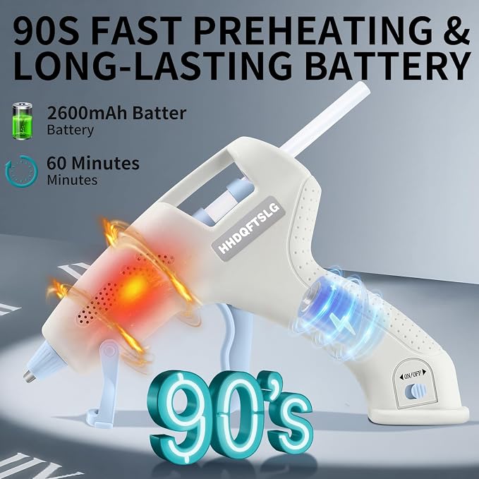 Cordless Hot Glue Gun Kit with 30 Sticks, Fast Heating 2.6Ah Rechargeable | 20W Anti-Drip Glue Gun and Sticks Set (0.27"×6") USB-C Rechargeable Mini Glue Gun Ideal for School Crafts DIY Making Repairs