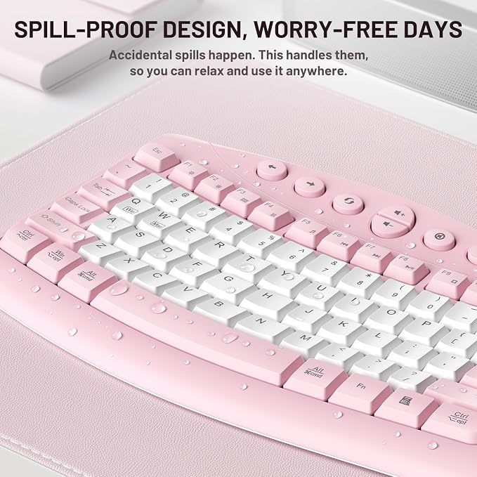 Wireless Keyboard and Mouse Combo Silent Ergonomic Curved Design for Office | 2.4G Full Size Cordless Keyboard with Tilt Legs,3-Level DPI Quite Mouse for Windows,Mac OS/Desktop/Laptop/PC
