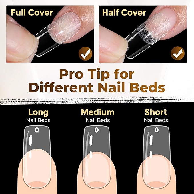 UNA GELLA Square Fake Nails, 504pcs Gel Nail Tips Clear Press on Nails Pre-shape for Full Cover Square Nails French False Nails For Nail Extension Nail Art Home DIY 12 Sizes False Gelly Tips