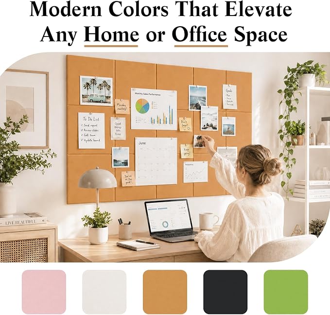 36" x 24" Decorative Bulletin Boards, Large Cork Board Alternative | 30 Pushpins30 Adhesive Tabs, Solid-Tile 6-Pack Felt Wall Tiles,Cork Boards for Office Push Pin Board Felt Board,Creamy Coffee | 30 Pushpins30 Adhesive Tabs, Solid-Tile 6-Pack Felt Wal...