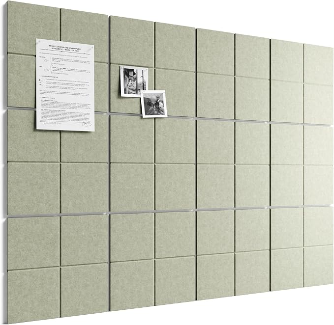 Bumusty 48" x 36" Large Cork Board Alternative, Sage | 12-Pack Felt Bulletin Board Tiles, 60 Adhesive Tabs, 30 Pushpins, Home, Office, Classroom, Vision Board