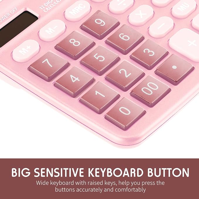 8 Pack Calculator Bulk, 12 Digits Calculators Desktop Solar and Battery Dual Power Large LCD Display and Sensitive Button Handheld for Office, School (Pink)