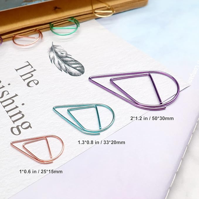 DEEDYGO 250 Pieces Multicolor Paper Clips Cute Drop-Shaped Stainless Steel Teardrop Paper Clips for Office School Supplies Wedding Scrapbooking Crafts Bookmarks Women Planners (1 inch)