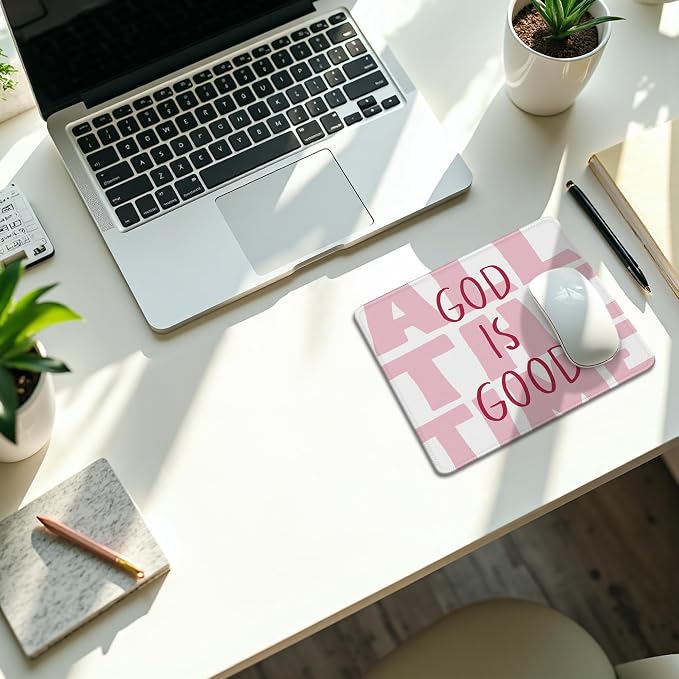God is Good Christian Mouse Pad, Trendy Pink Aesthetic Bible Verse Mouse Pads Mousepad for Home Office Dorm Computers Laptop Supplies Desk Accessories, 9.5x7.9 Inch