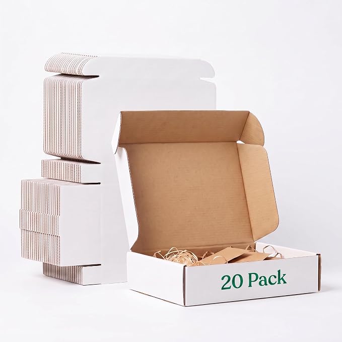 Lyeasw 11x8x2 Inch Shipping Boxes 20 Pack Corrugated Cardboard Box Mailer for Small Business Mailing Packing, White