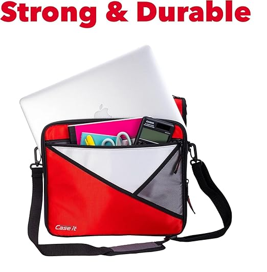 Case-it The Universal 2.0 Zipper Binder -1.5 Inch D-Ring - Removable Padded Pocket Holds Up to 13" Laptop/Tablet - Multiple Pockets - 350 Page Capacity - Comes with Shoulder Strap - Fire Red LT-207