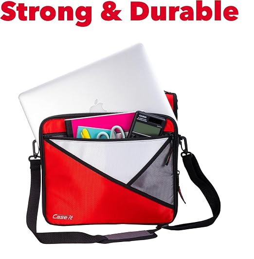 Case-it The Universal 2.0 Zipper Binder -1.5 Inch D-Ring - Removable Padded Pocket Holds Up to 13" Laptop/Tablet - Multiple Pockets - 350 Page Capacity - Comes with Shoulder Strap - Fire Red LT-207