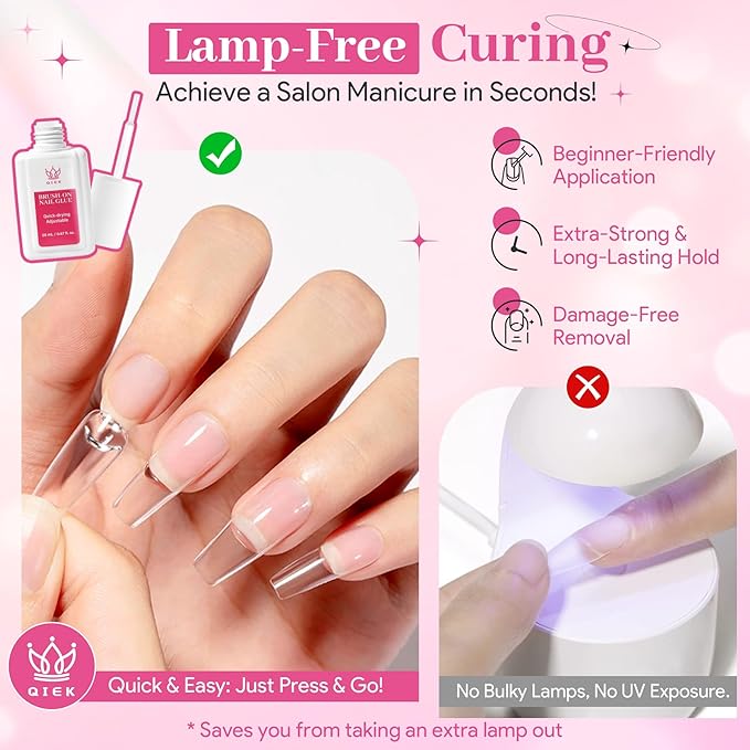 Strong Nail Glue for Press On Nails, Waterproof Brush On Nail Bond Adhesive, Safe Non-Toxic Formula, No UV Light Needed Fast Drying Long Lasting Super Hold for Acrylic Fake Nail Tips, 20ml/0.67fz