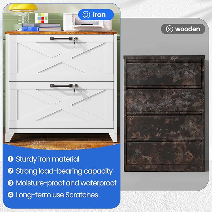 MIIIKO 2 Drawer Lateral File Cabinet with Lock,Metal Filing Storage Cabinets for Home Office,Files Folders Letter/Legal/A4 Size(White)
