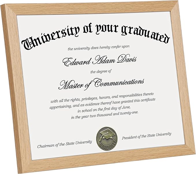upsimples Certificate Frame with Clear Plexiglass, 8.5 by 11 Picture Diploma Document Degree Frames for Wall and Tabletop, Natural,1 Pack