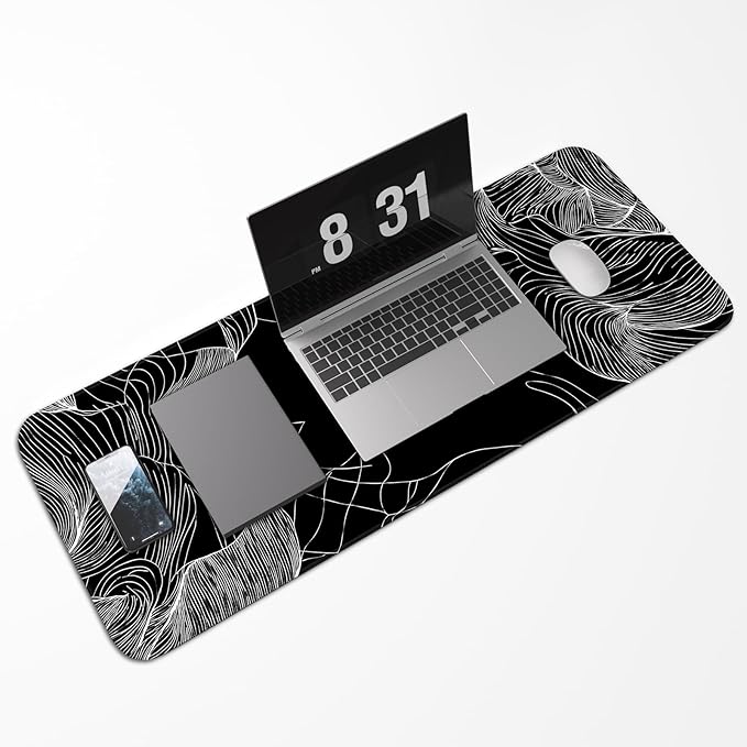 Line Mouse pad, Gaming Mouse pad, Waterproof, Non-Slip Rubber, Stitched Edges, Suitable for Computers, laptops, Home, Office, 31.5x11.8 inches, Black Terrain line