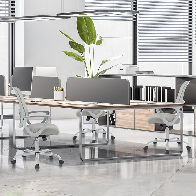 Sweetcrispy Executive Home Office Chair, Mesh Office Chair, Grey | Ergonomic Executive, Adjustable Height, 360° Swivel Wheels, Mid-Back, Comfy Arms, Bedroom, Study, Student